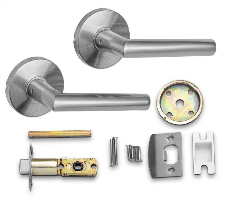 Berlin Modisch Passage Lever Door Handle Sleek Round Non-Locking Lever Set [for Hallway or Closet Doors] Reversible for Right & Left Sided Doors Heavy Duty - Satin Nickel Finish - Image 2